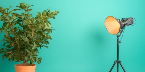Aufkleber - Professional Studio Lighting with Stylish Greenery Orange and Teal Setup - Cutting-Edge Media Production and Marketing Content Creation