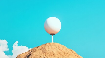 Leinwandbilder - Minimalist Geodesic Weather Radar Spherical Dome on Sandstone Pedestal for Precision Meteorological Insights - Engineering Documentation and Atmospheric Analysis