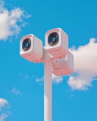 Poster - Sleek Tech Monitoring Dual Solar-Powered Sensor Array on Minimalist Pole - Advanced Environmental Data Collection for Sustainable Agriculture Solutions