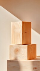 Poster - Sunlit Minimalist Wood Cube Composition Pine Textures and Scandinavian Design for Modern Interiors - Sustainable Construction Marketing and Eco-Friendly Home Aesthetics