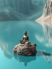 Poster - Person Sitting on Rock in Lake