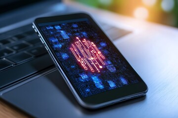 Application of Smartphone with business graph and analytics data on isometric mobile phone Analysis trends and software development coding process concept Programming, testing cross platform