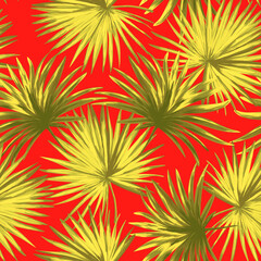 Wall Mural - Jungle vector pattern with tropical leaves. Trendy summer print. Exotic seamless background.	