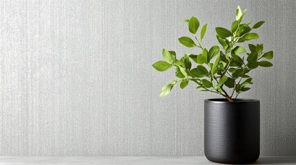 Wall Mural - Elegant Potted Plant in Modern Black Ceramic Pot on Light Background