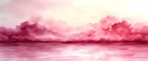 Wall Mural - Pink and Red Watercolor Sunset Landscape