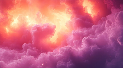 Wall Mural - Abstract Dreamlike Sky with Orange and Purple Clouds and Glowing Light