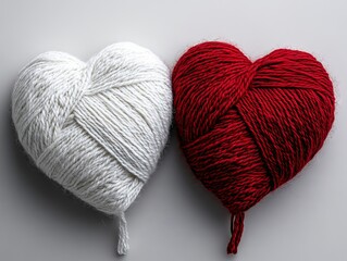 Wall Mural - Two balls of red and white yarn in the shape of a heart