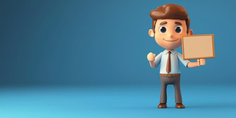Fototapete - A 3D-rendered character holding a signboard for customizable messages 