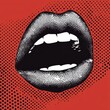 © Kavi - Woman's open lips as retro halftone collage elements for mixed media designs. Screaming mouth in a half-tone texture with a dotted pop art style.  illustration of old grungepunk art templates