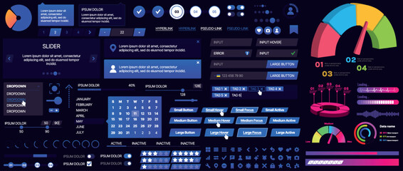 Wall Mural - set of buttons and interface elements for mobile apps and websites. modern design for navigation, co