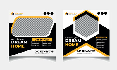 vector construction social media post cover template design