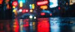 © Ai Studio - Raindrops blur vibrant neon signs, creating a dreamy, colorful reflection on the wet urban streets.