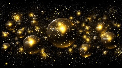 Wall Mural - beautiful abstract space scene with golden spheres and sparkles