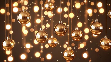 Wall Mural - Golden Ornaments and Bokeh Lights for Holiday Celebration Decor