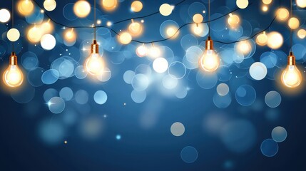 Wall Mural - Warm String Lights Against a Soft Blue Bokeh Background