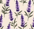 © Dream Vision - Soft lavender sprigs with green leaves on light background create calming pattern, Seamless Pattern Style.