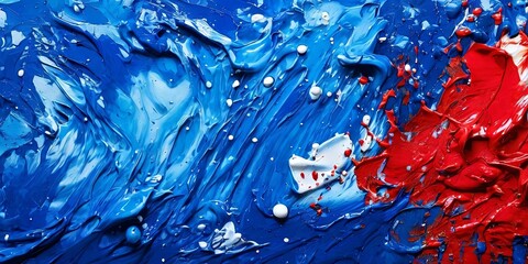 Poster - A painting with blue and red paint splatters