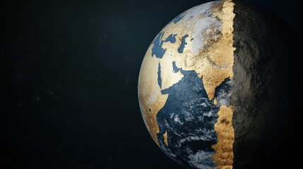 Wall Mural - A gold and blue planet with a black background