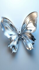 Canvas Print - A Metallic Silver Butterfly Wings Spread Wide