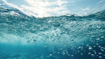 Canvas Print - Floating bubbles shimmer in the sunlit water, creating a captivating display of light and reflection in a serene aquatic environment.