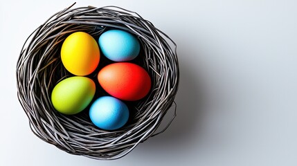 Wall Mural - Modern Minimalist Easter Basket Display with Vibrant Eggs