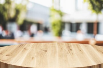 Wall Mural - Wooden board table top at cafe background