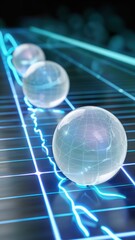 Poster - three spheres of different sizes are on a blue and black background
