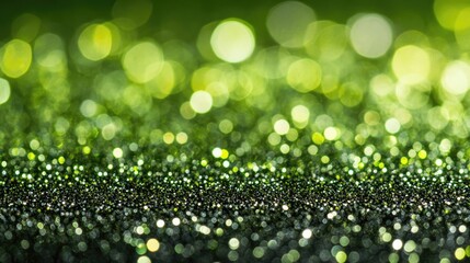 Green bokeh background. Beautiful green background with glitter and blurred and focal lights. Depth of field sparkling blue and green bokeh with light effects.