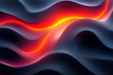 Wall Mural - abstract glowing waves, red and orange light streaks on dark blue background.