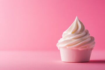 Poster - Sweet dessert with creamy frosting placed on a pastel pink background enhancing its visual appeal and inviting taste