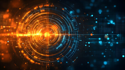 Wall Mural - abstract digital background featuring glowing orange and blue circular patterns