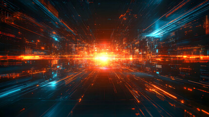 Wall Mural - abstract digital landscape with vibrant light trails and glowing elements