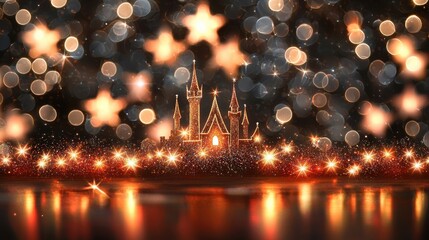 Wall Mural - Magical Castle with Sparkling Bokeh for Holiday Celebrations