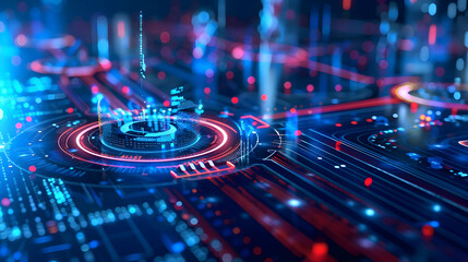 Wall Mural - futuristic digital landscape showcasing vibrant data streams and circuits