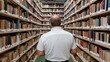 © MAKASIHMAS SIDNEY - Man inside a library, looking at bookshelves, in a hallway. Possible use for educational material, or inspirational social media posts