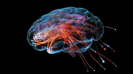 Wall Mural - abstract digital rendering of a human brain with glowing neural pathways.