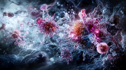Poster - Exploring synthetic biology through abstract visualization digital art sci-fi environment macro view innovative concept