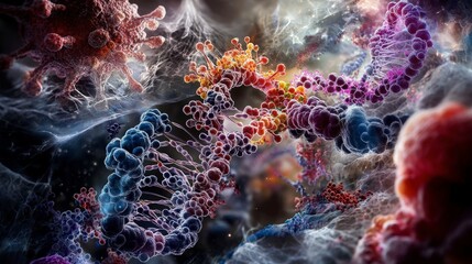 Poster - Artistic dna visualization exploring genetic diversity in a microscopic environment