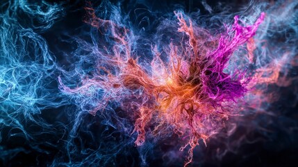 Poster - Dynamic neural network visualization digital art abstract dark background colorful design energy flow