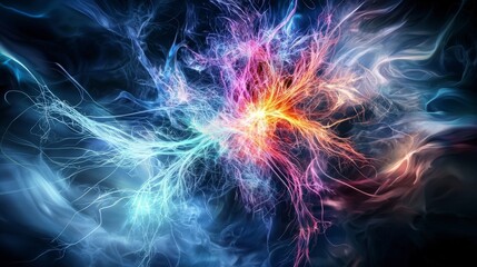 Fototapete - Dynamic neural network patterns radiating energy in a vibrant digital landscape abstract art high contrast