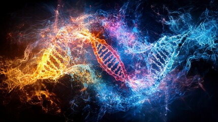 Poster - Abstract digital art of dna manipulation in a scientific laboratory environment a focus on genetic engineering