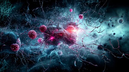 Poster - Dynamic cellular communication abstract digital art in a cosmic immersive science environment
