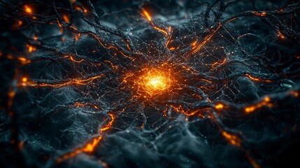 Leinwandbilder - Neural network patterns emerge digital realm abstract art dark environment close-up view intricate concepts