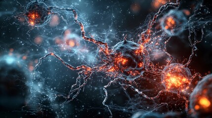 Leinwandbilder - Digital art environment dynamic cellular communication representation in abstract science visualization
