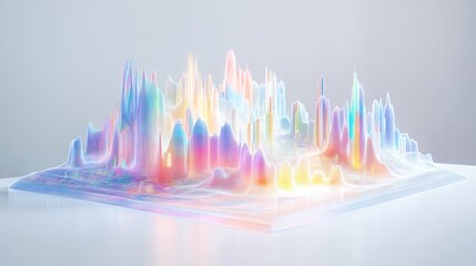 Wall Mural - abstract pastel landscape, iridescent city skyline on glass surface.