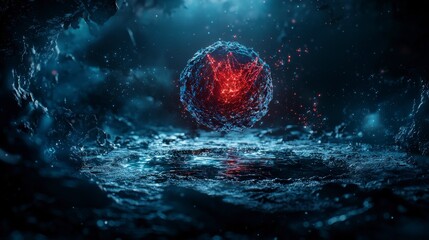 Leinwandbilder - Imaginary sphere emerges from water alternate reality digital art underwater abstract concept