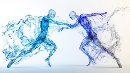 Fototapete - Dynamic intertwining of transparent human figures in an ethereal environment an abstract art concept