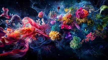Poster - Vivid flora as a metaphor for psychological resilience an abstract digital art close-up perspective