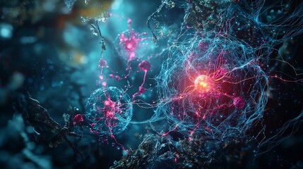 Fototapete - Dynamic ai algorithm visualization in a digital landscape futuristic environment abstract concept art