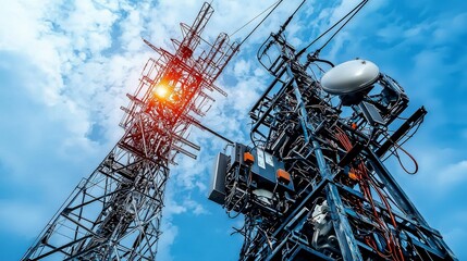 Fototapete - Urban aerial expressionism artistic representation of cellular communication networks in modern landscapes